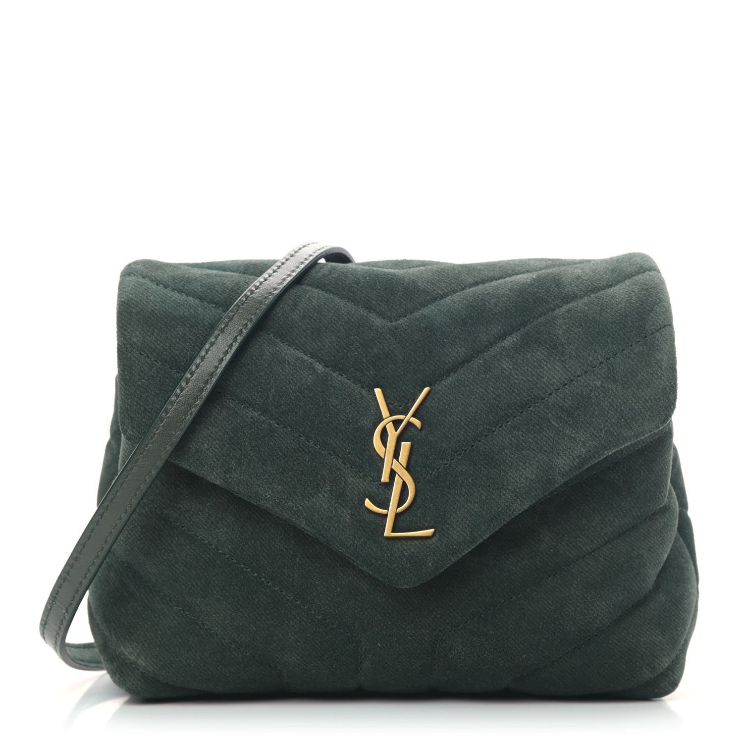 Saint Laurent Croute Velour Y Quilted Monogram Toy Loulou Crossbody Bag Dark Forest 1 of 6