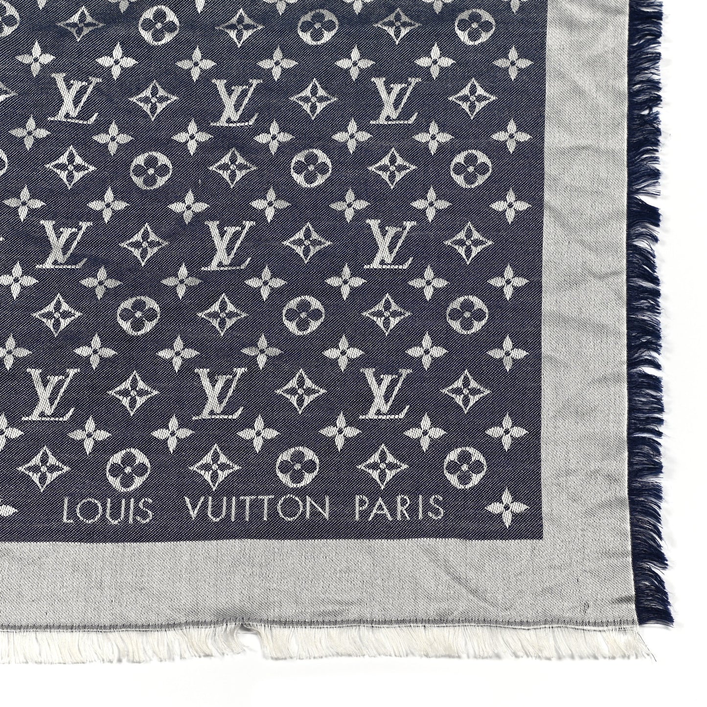 Silk Wool Monogram Denim Shawl Blue