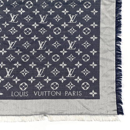 Louis Vuitton Silk Wool Monogram Denim Shawl Blue 2 of 4