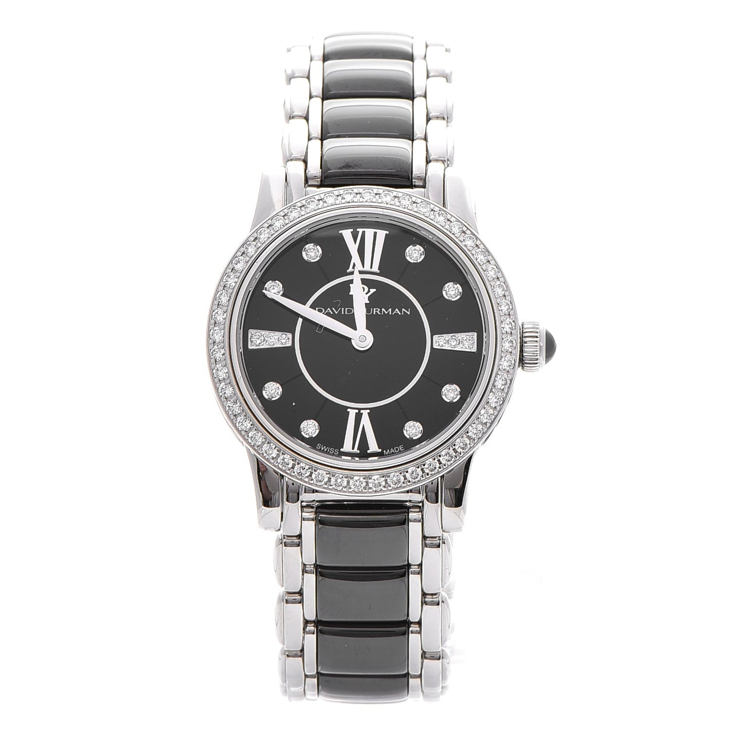 Stainless Steel Ceramic Diamond Bezel 30mm Classic Quartz Watch Black