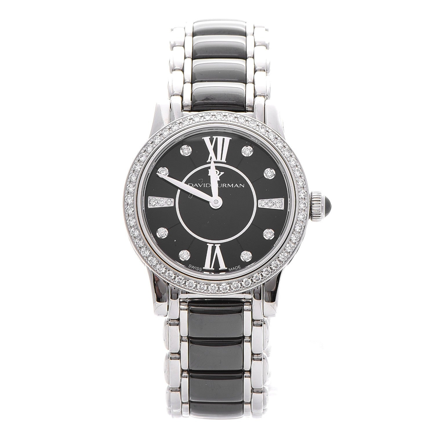 David Yurman Stainless Steel Ceramic Diamond Bezel 30mm Classic Quartz Watch Black 1 of 8