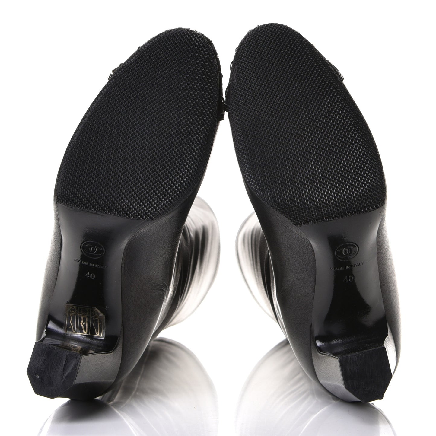 Calfskin CC Cap Toe Tall Boots 40 Black