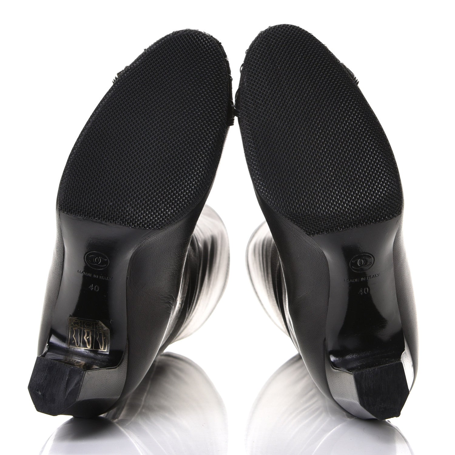 Chanel Calfskin CC Cap Toe Tall Boots 40 Black 5 of 6