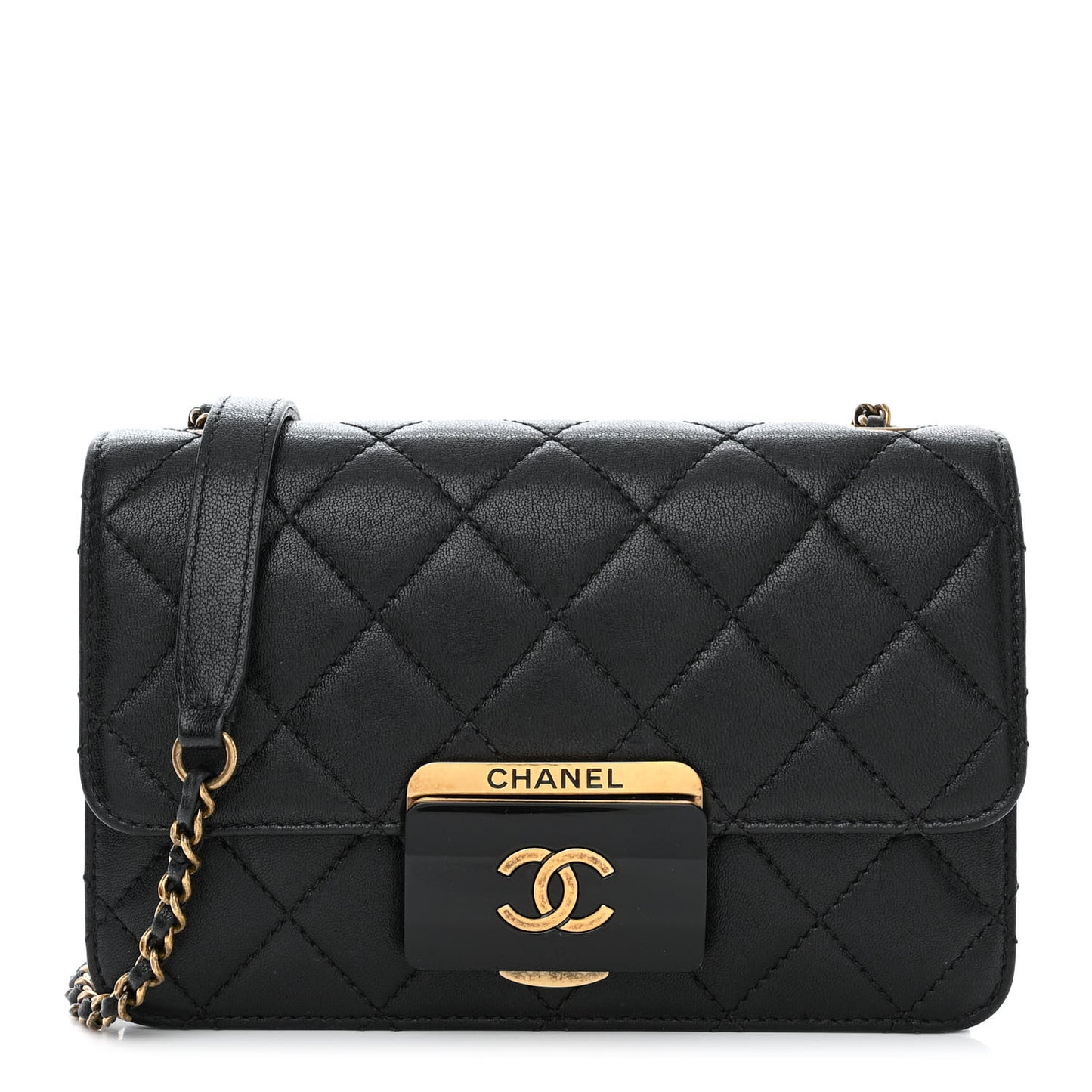 Sheepskin Quilted Mini Beauty Lock Flap Black