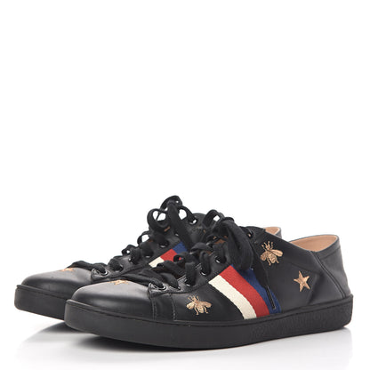 Gucci Calfskin Bee Star Embroidered Sylvie Web Ace Sneakers 40 Black 3 of 14