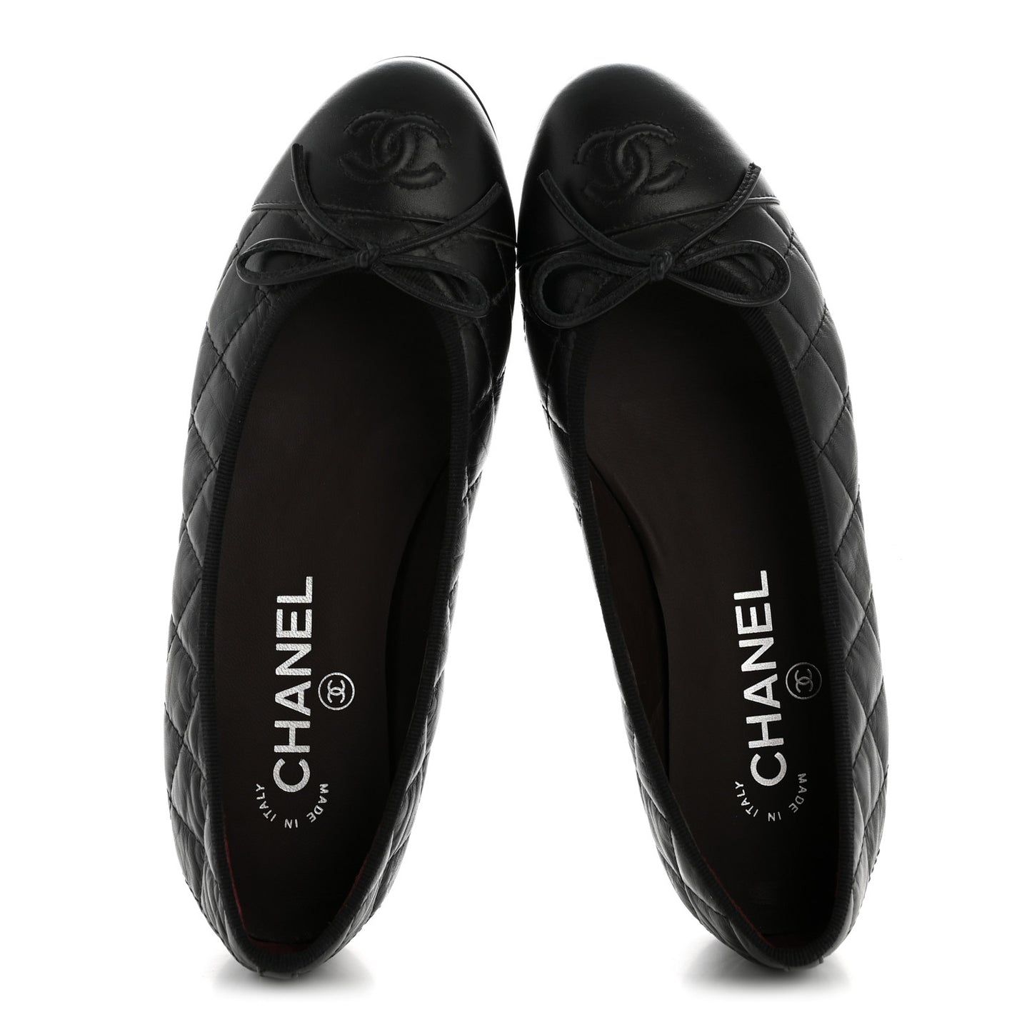 Aged Calfskin Quilted CC Cap Toe Ballerina Flats 35.5 Black