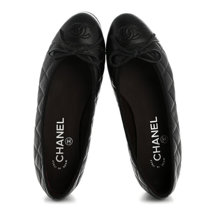 Chanel Aged Calfskin Quilted CC Cap Toe Ballerina Flats 35.5 Black 2 of 10