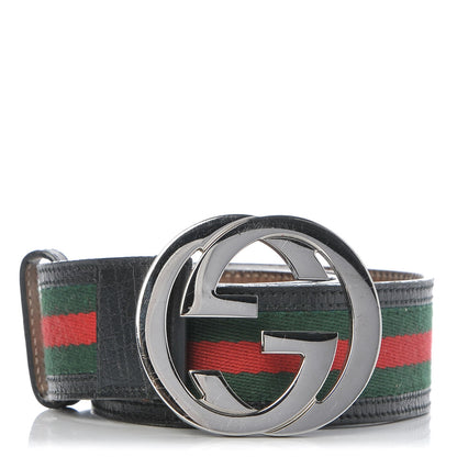 Gucci Calfskin Web Interlocking G Belt 105 42 Black 1 of 8