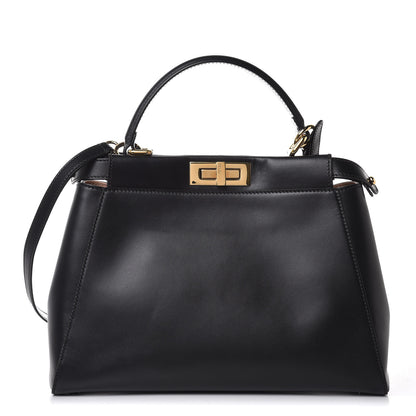 Fendi Vitello Morgan Shiny Nappa Medium Peekaboo Iconic Satchel Black 1 of 9