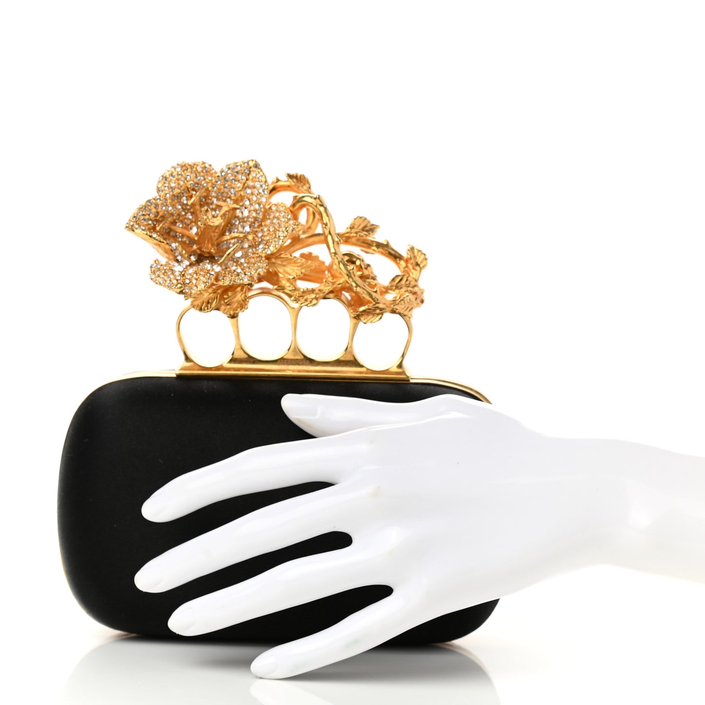 Satin Floral Knuckle Duster Box Clutch Black