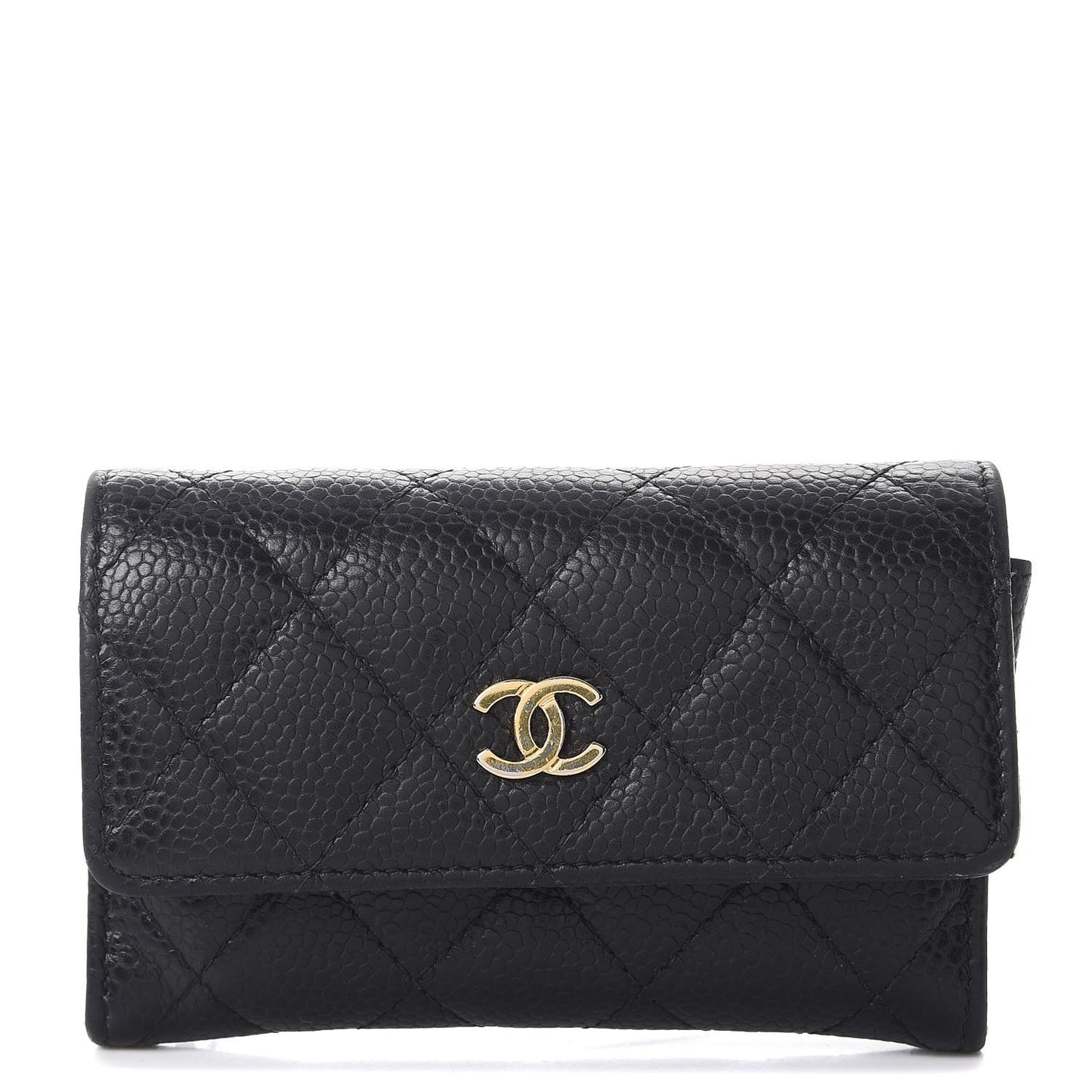Caviar Quilted Flap Card Holder Black