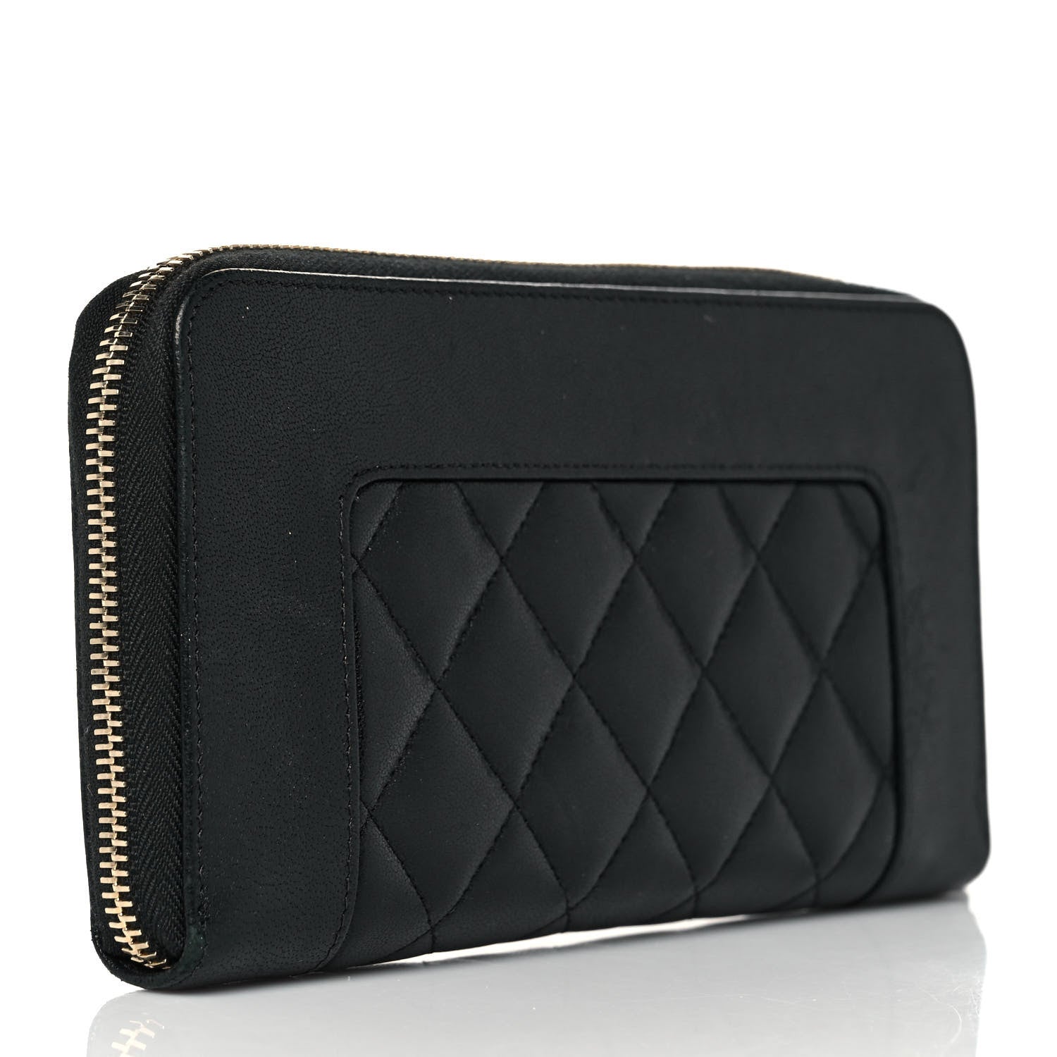 Chanel Sheepskin Quilted Mademoiselle Vintage Zip Around Wallet Black 3 of 11
