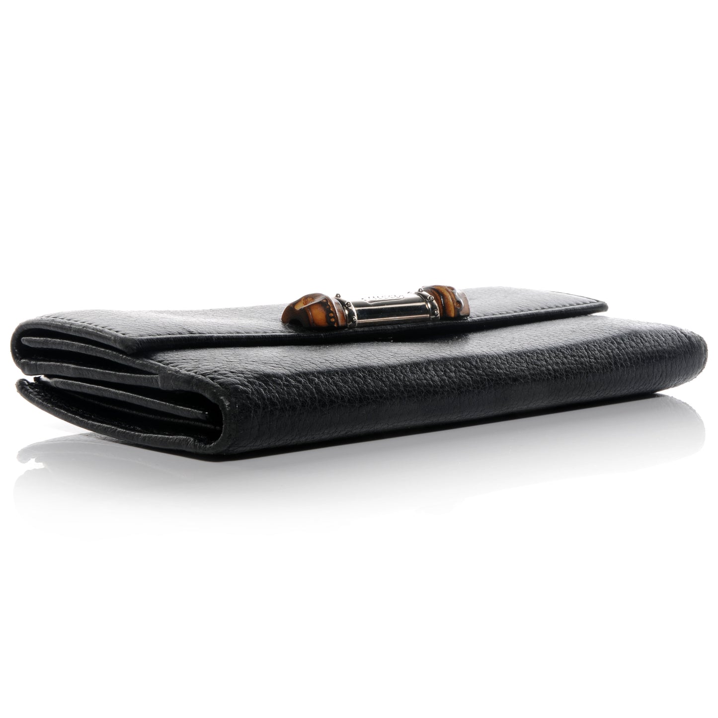 Leather Bamboo Continental Wallet Black