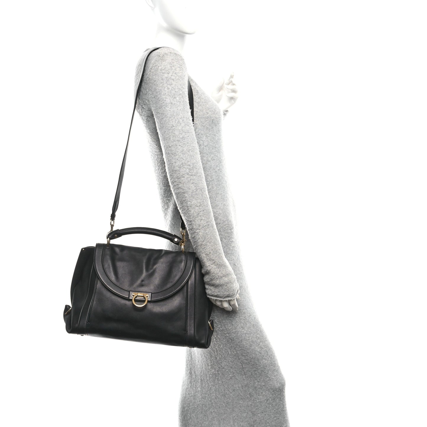 Calfskin Sofia Rainbow Top Handle Bag Black