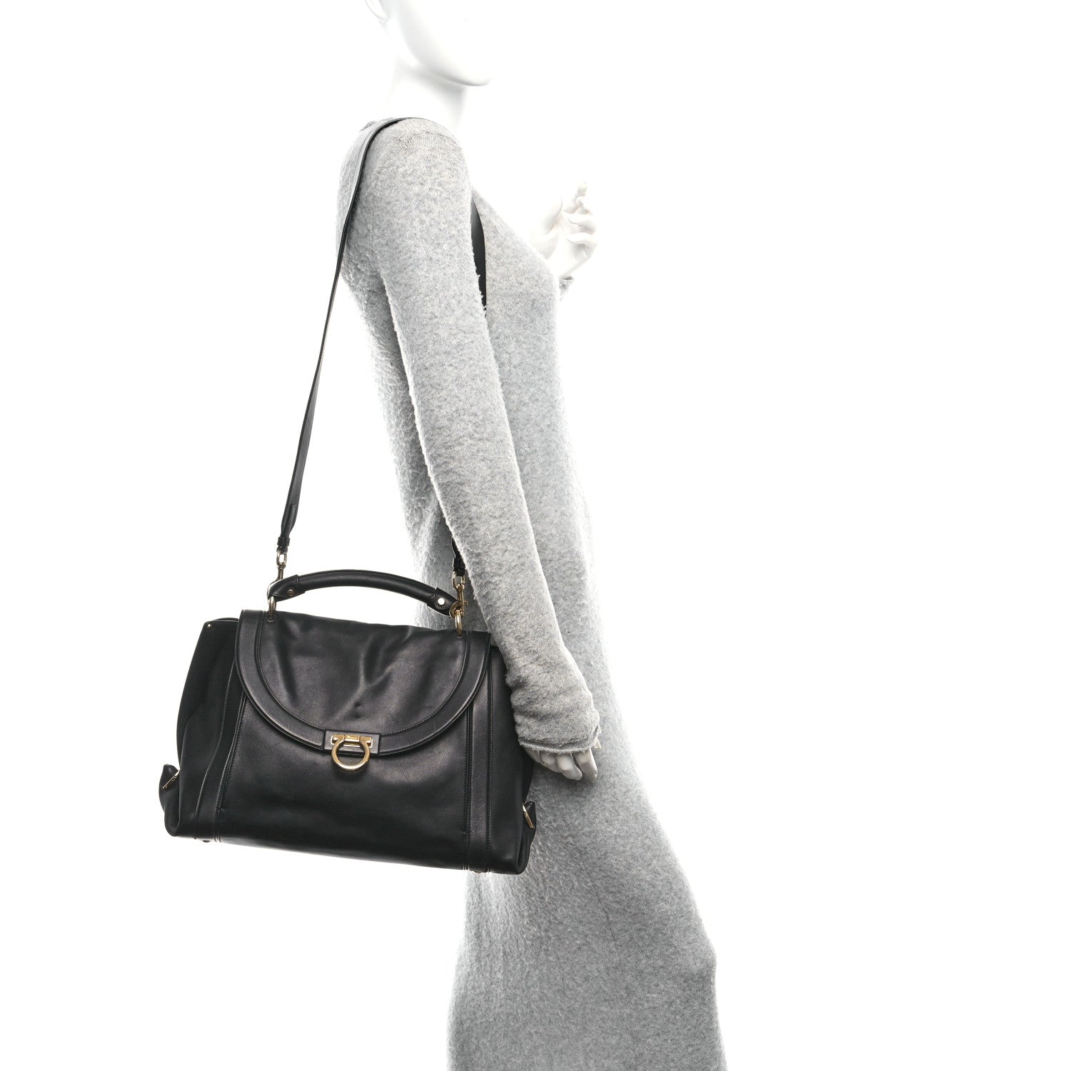 Salvatore Ferragamo Calfskin Sofia Rainbow Top Handle Bag Black 2 of 9