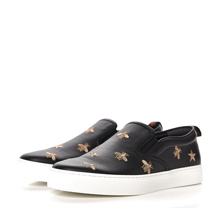 Gucci Calfskin Miro Soft Bee Star Embroidered Mens Dublin Slip On Sneakers 6.5 Black 3 of 11