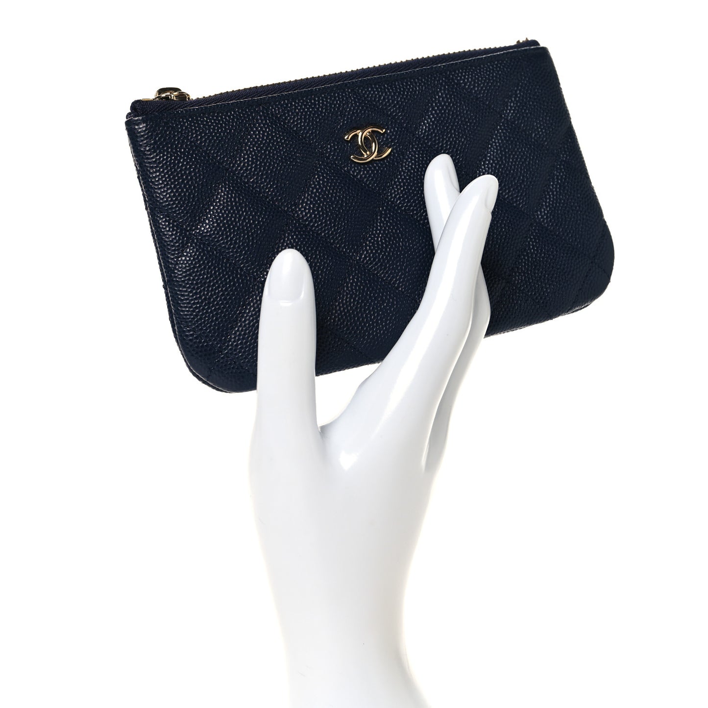 Caviar Quilted Small Cosmetic Case Navy Blue