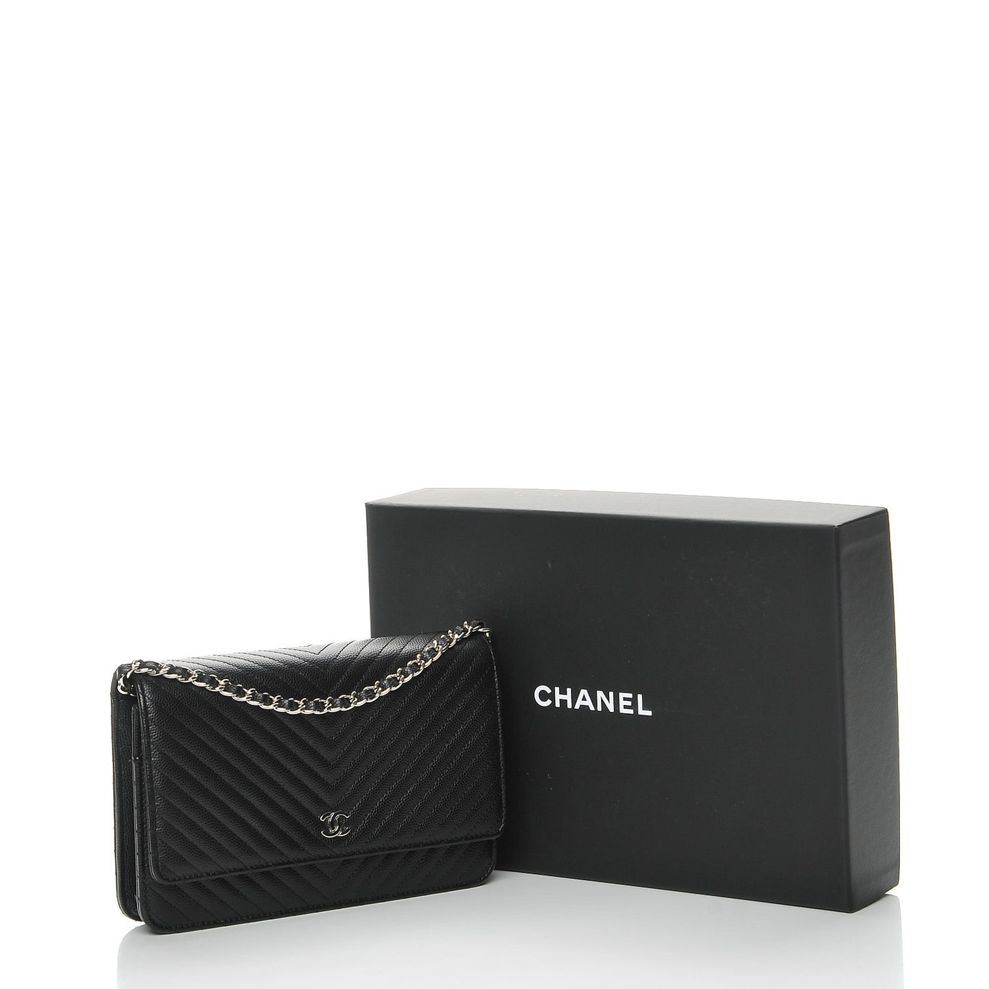 Caviar Chevron Quilted Wallet On Chain WOC Black