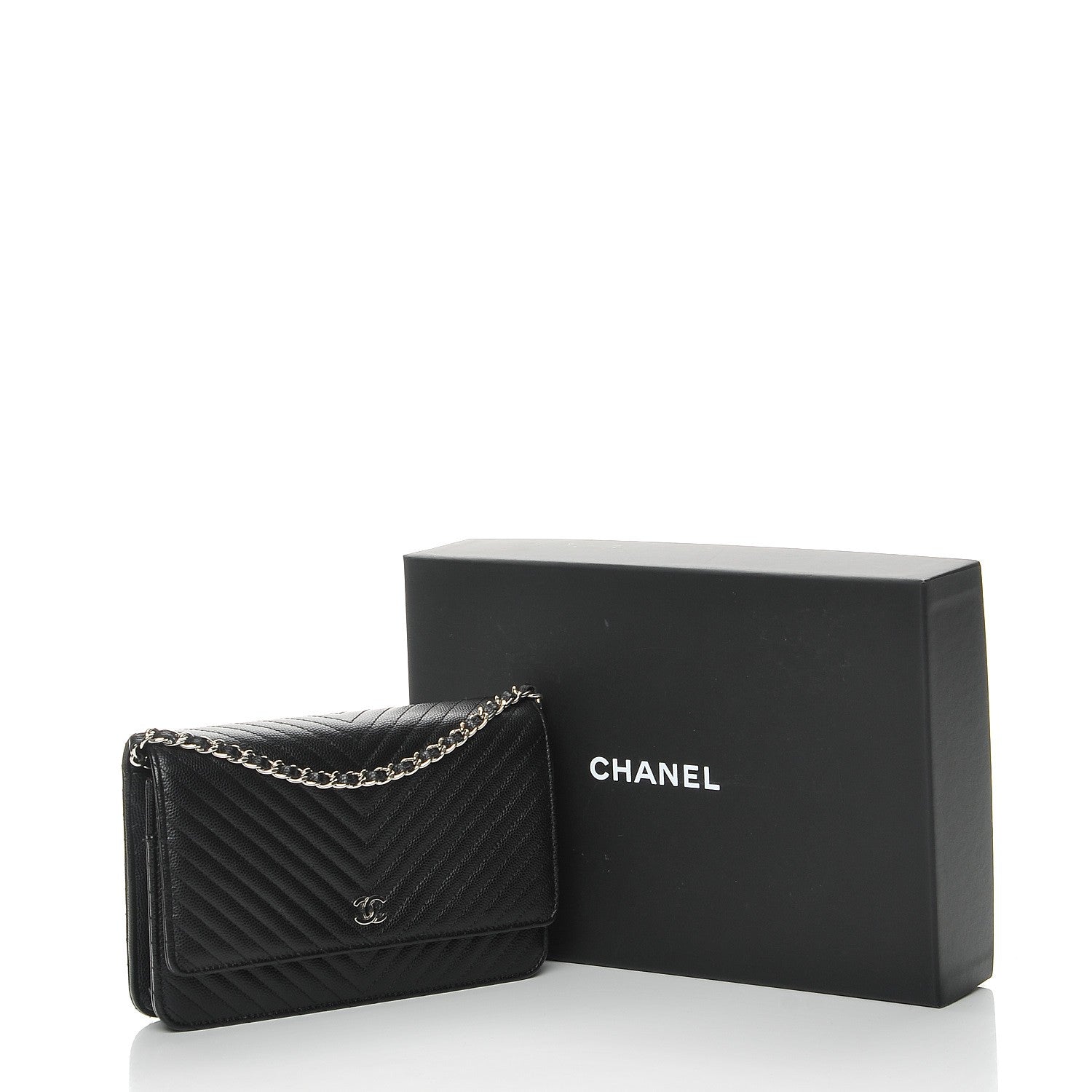 Chanel Caviar Chevron Quilted Wallet On Chain WOC Black 9 of 9