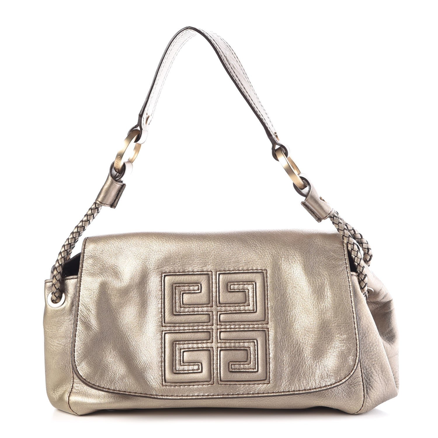 Givenchy Metallic Lambskin Logo Embossed Flap Bag Gold 1 of 15