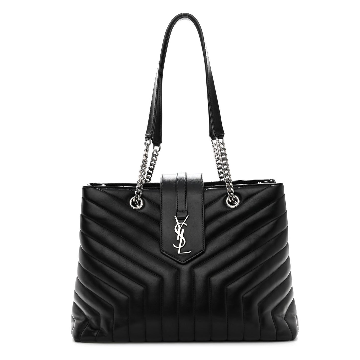 Calfskin Y Quilted Monogram Large Loulou Shopper Black