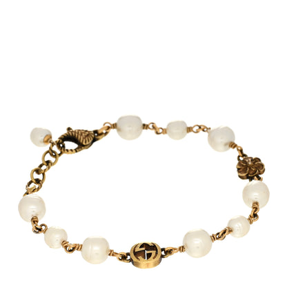 Gucci Interlocking G Flower Pearl Bracelet Gold 1 of 7