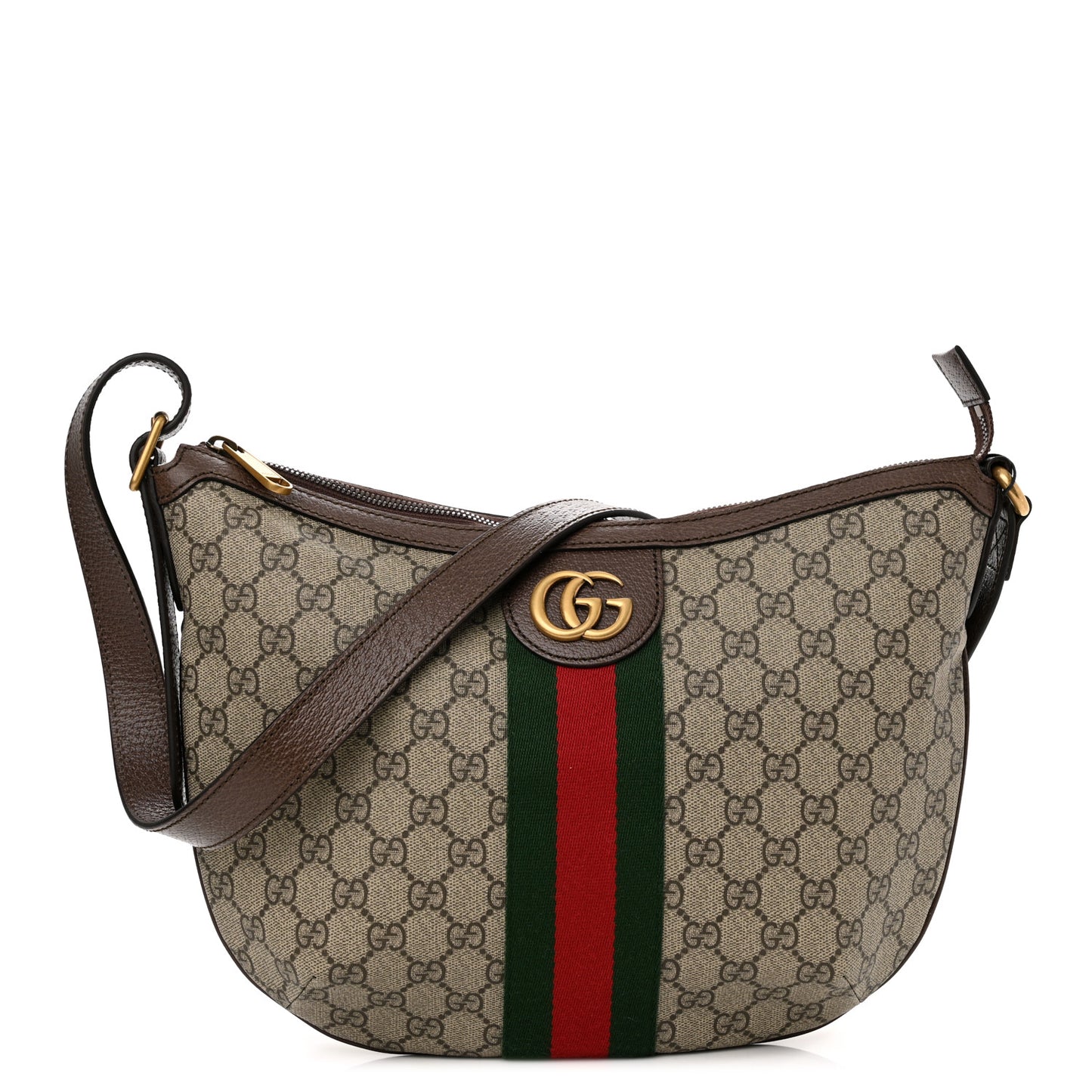 GG Supreme Monogram Web Small Ophidia Half Moon Hobo Brown