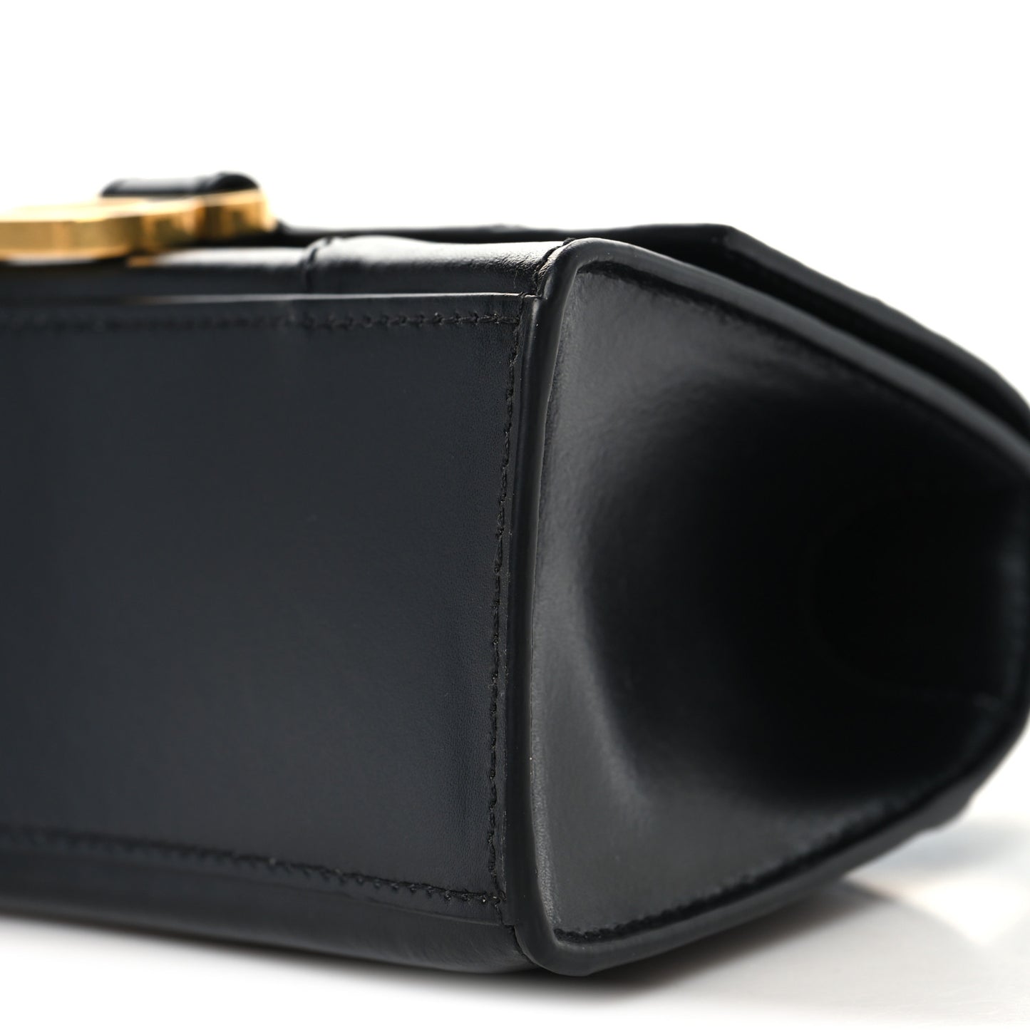 Shiny Box Calfskin Hourglass Top Handle Bag XS Black