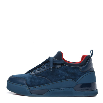 Christian Louboutin Calfskin Neoprene Veau Velours Mens Aurelien Flat Sneakers 42 Quartz 1 of 7