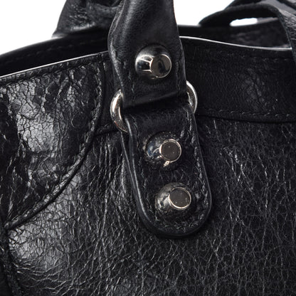 Balenciaga Agneau Classic Silver Hardware Mini City Logo Strap Black White 13 of 14