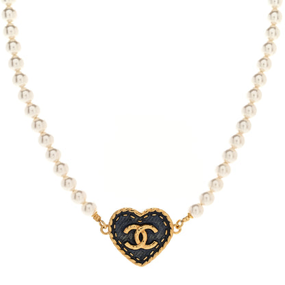 Chanel Metal Denim CC Heart Choker Gold Blue Pearly White 1 of 5
