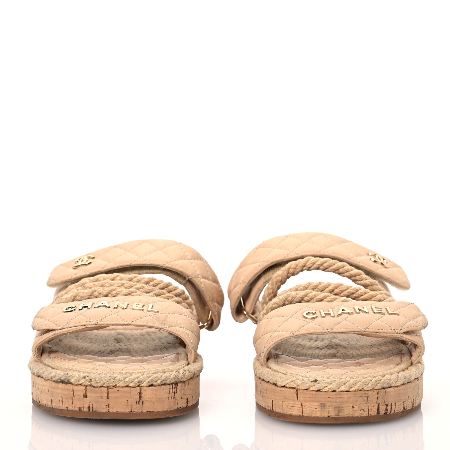 Chanel Cord Lambskin Quilted Logo Mules 39 Beige 2 of 17