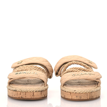 Chanel Cord Lambskin Quilted Logo Mules 39 Beige 2 of 17