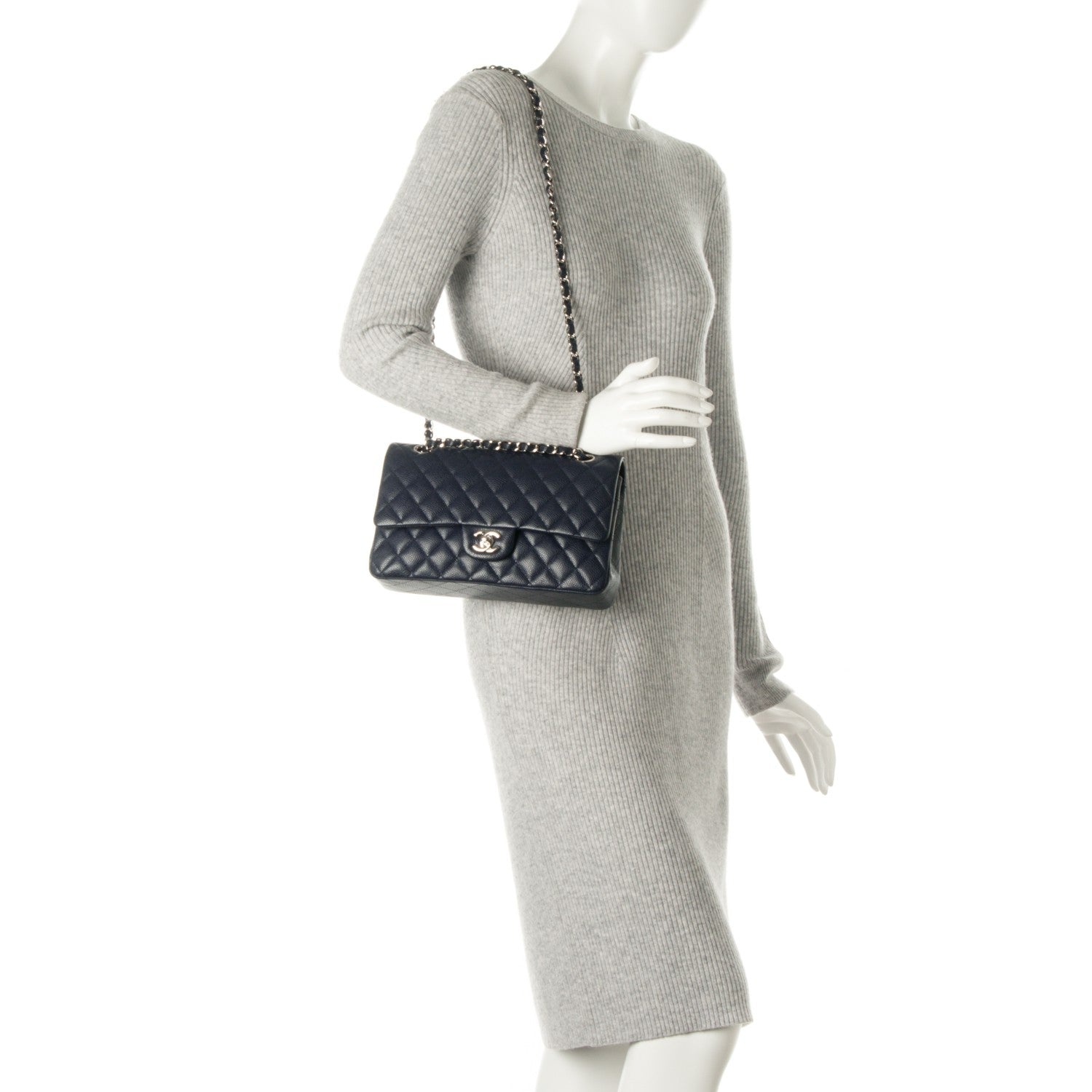 Chanel Caviar Quilted Medium Double Flap Navy 3 of 9