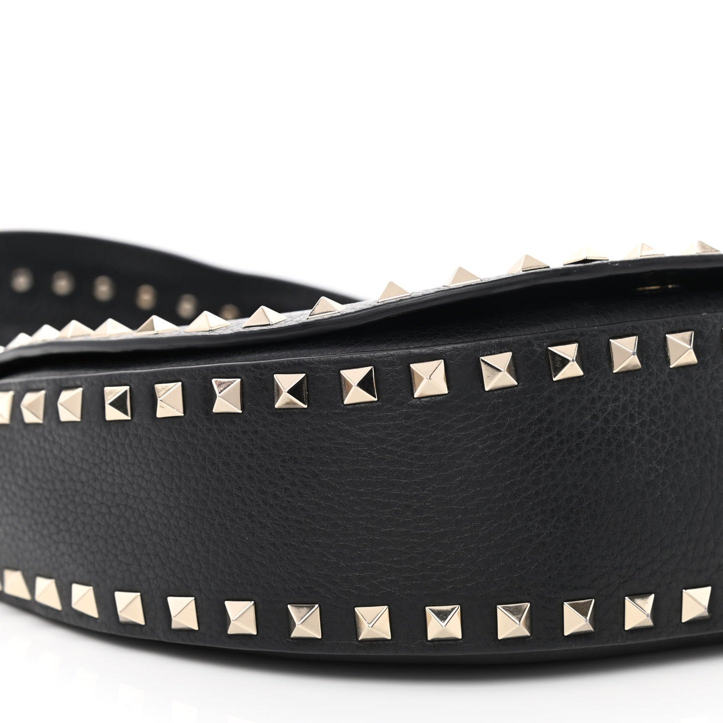Grained Calfskin Rockstud Saddle Bag Black