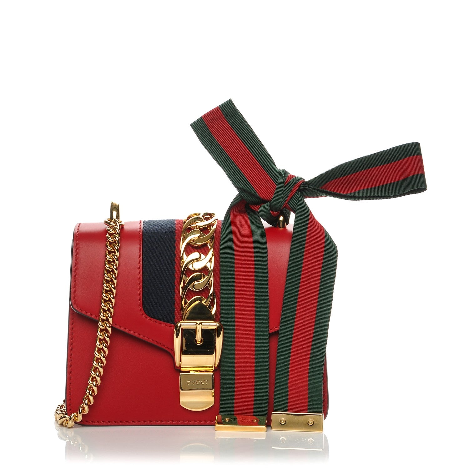 Gucci Calfskin Mini Sylvie Chain Shoulder Bag Hibiscus Red 1 of 8