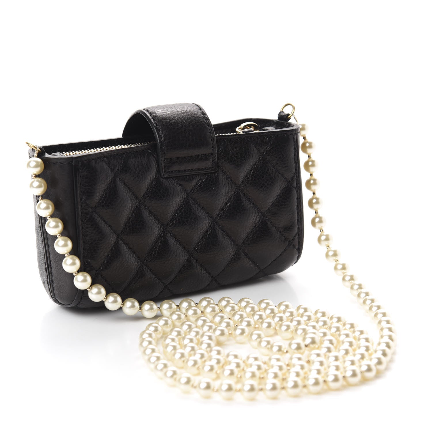 Chanel Calfskin Quilted Pearl Chain Love Symbols Mini Bag Black 3 of 11