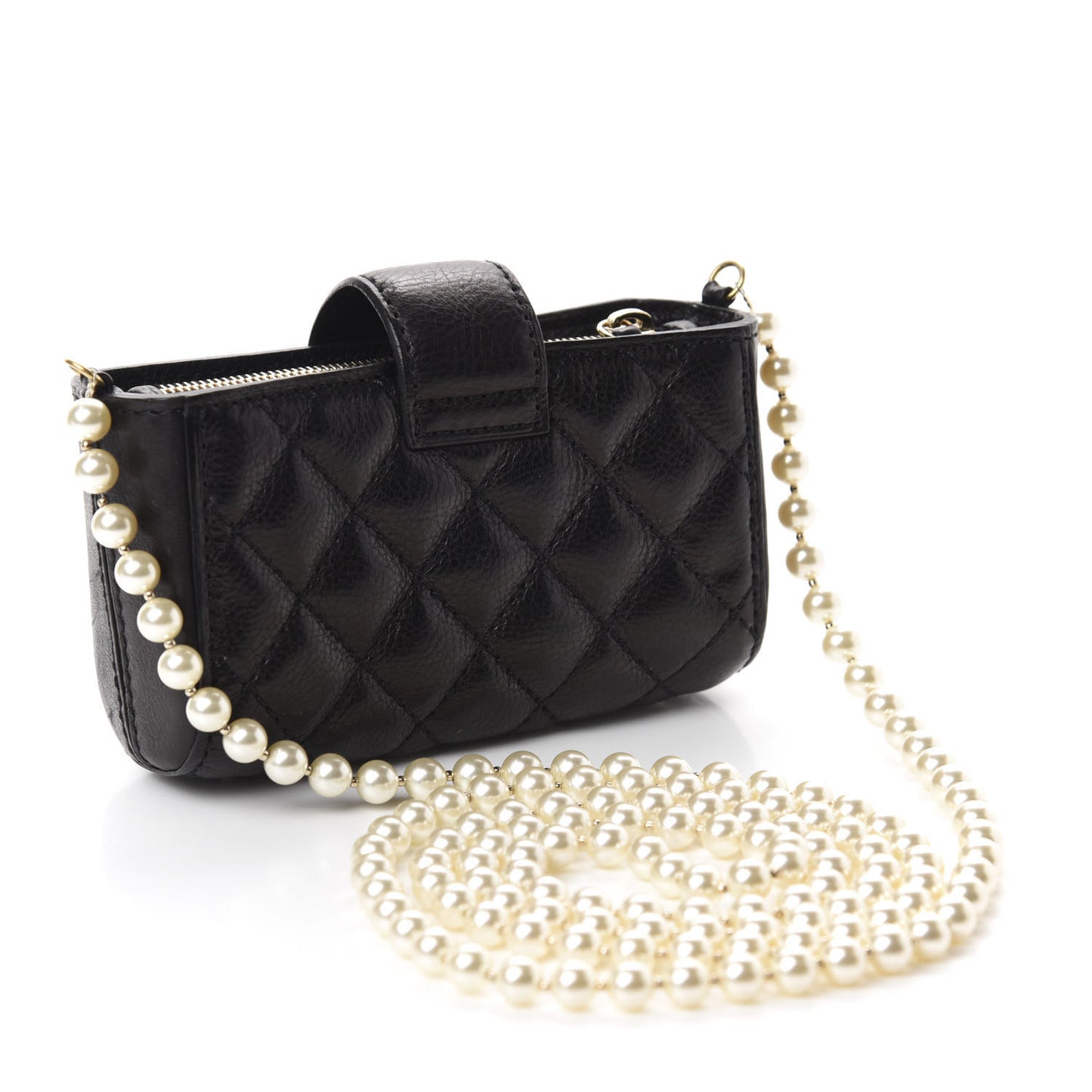 Calfskin Quilted Pearl Chain Love Symbols Mini Bag Black