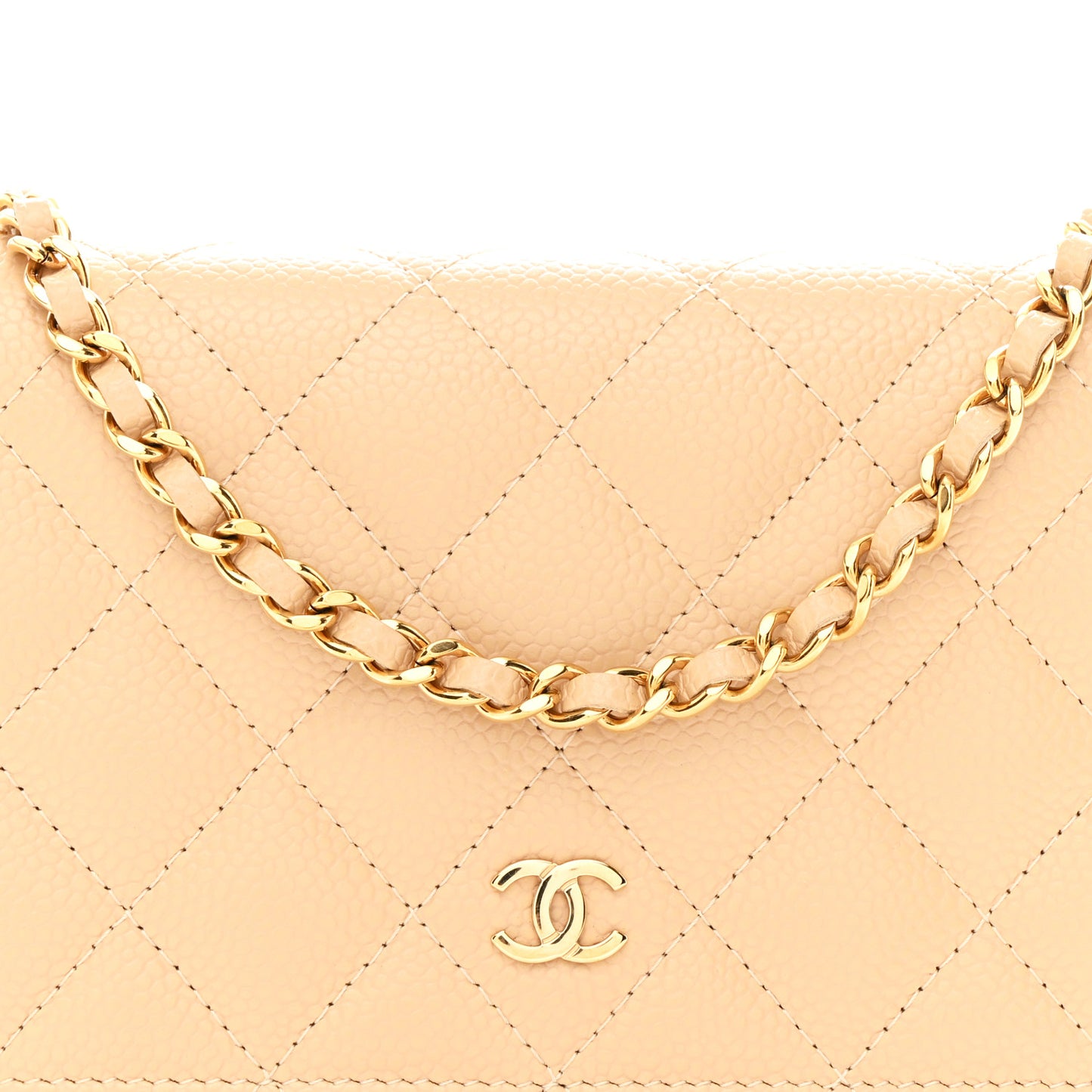 Caviar Quilted Wallet on Chain WOC Beige