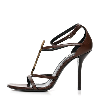 Saint Laurent Calfskin Cassandra 100 Sandals 38.5 Brown Gold 1 of 7