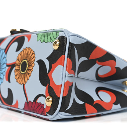 Prada Saffiano Lux Floral Print Small Galleria Double Zip Tote Celeste 9 of 9