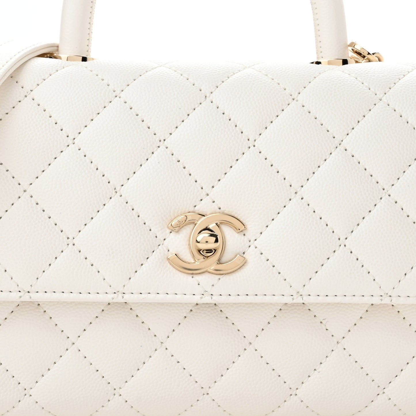 Caviar Quilted Mini Coco Handle Flap White