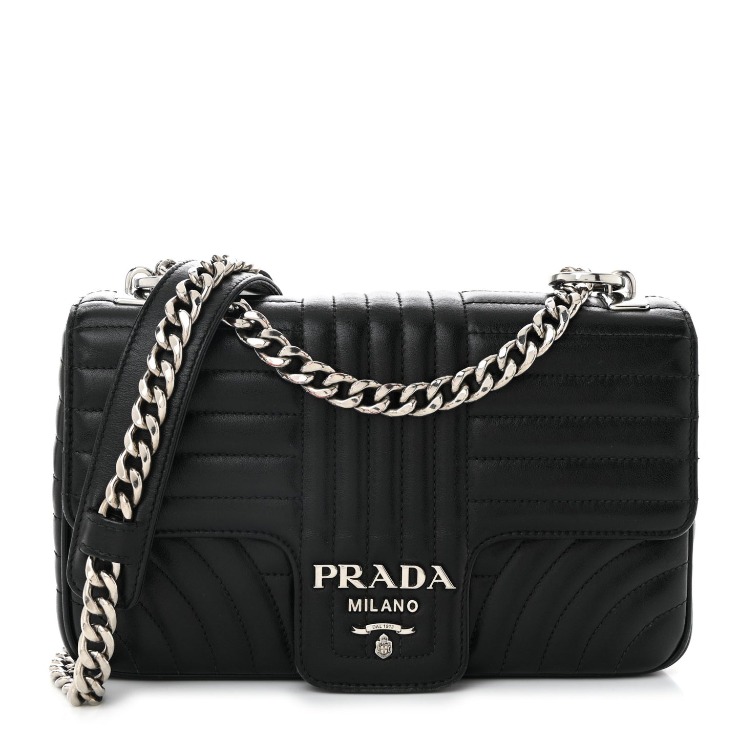 Soft Calfskin Impunture Diagramme Medium Chain Flap Shoulder Bag Black