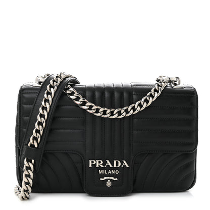 Prada Soft Calfskin Impunture Diagramme Medium Chain Flap Shoulder Bag Black 1 of 10