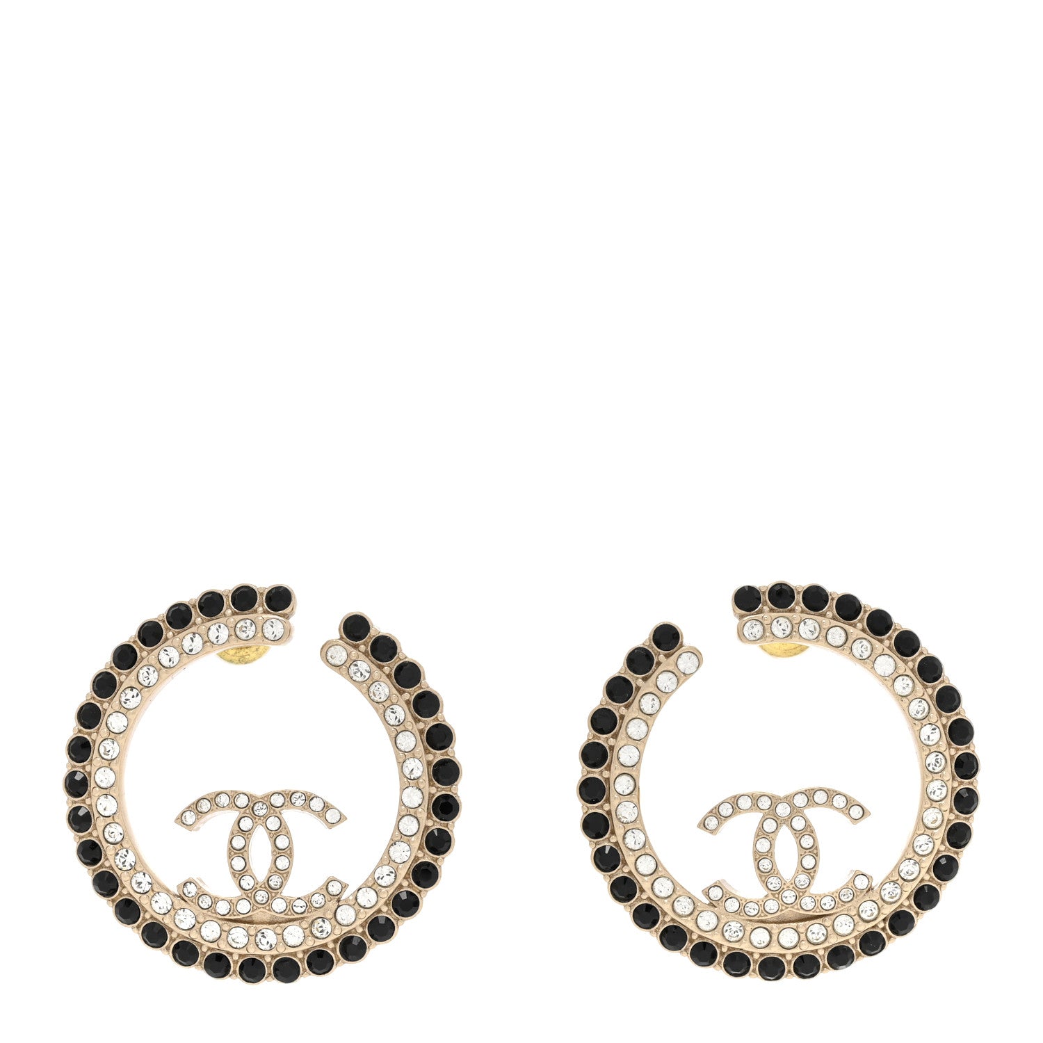 Chanel Crystal CC Hoop Earrings Gold Black 1 of 4