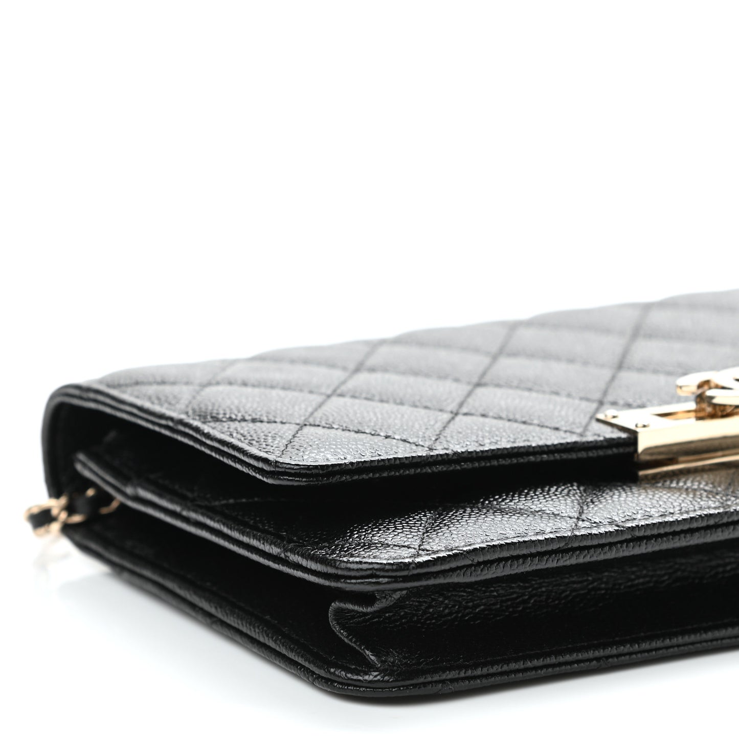 Caviar Quilted Golden Class Wallet On Chain WOC Black