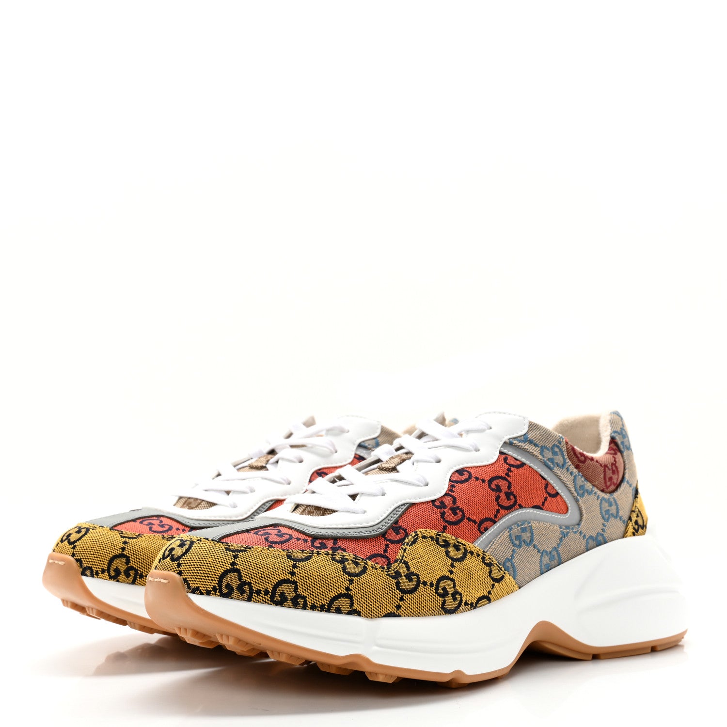 Gucci Monogram Multicolor Mens Rhyton Sneakers 10 Yellow Blue Great White Tabasco 3 of 10
