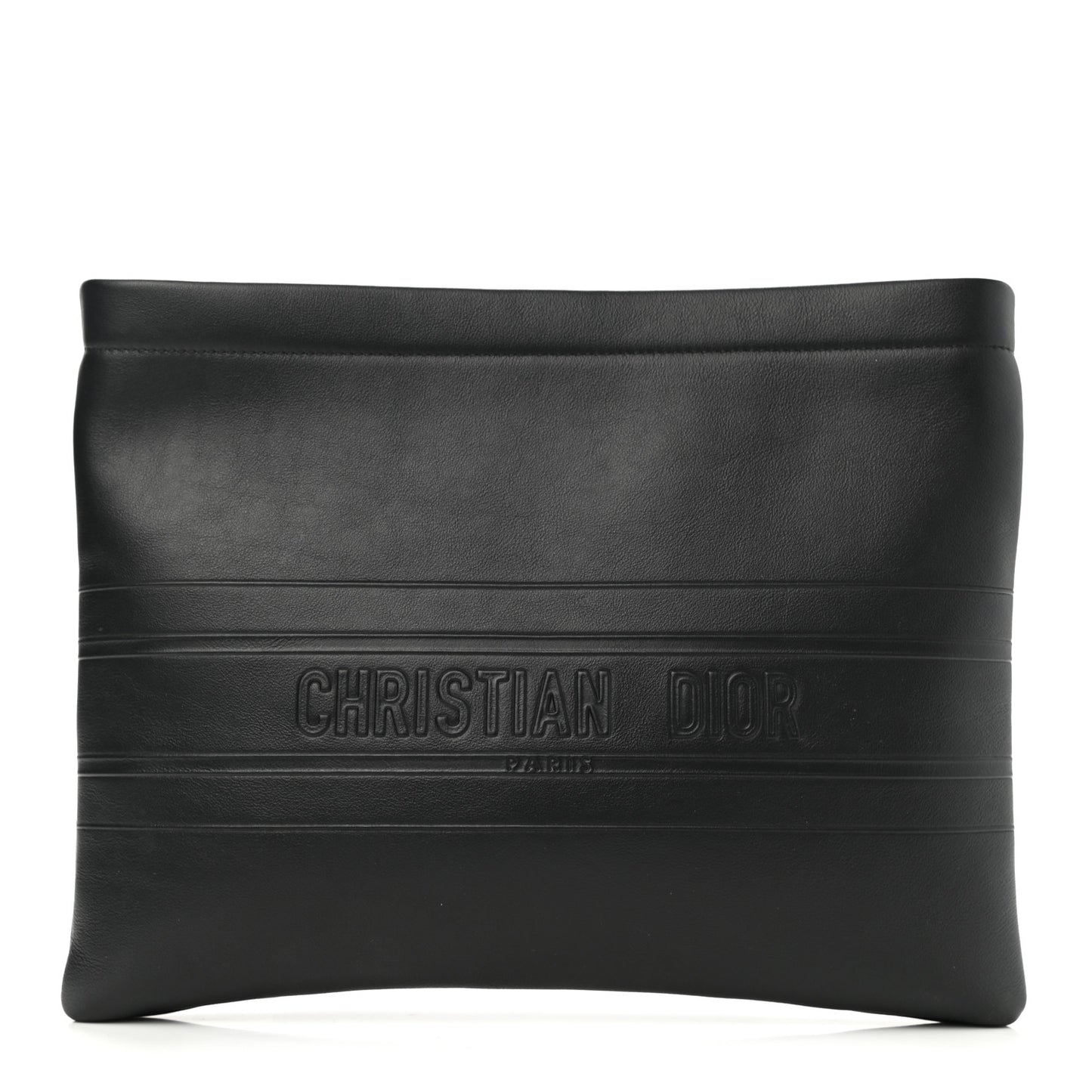 Calfskin Embossed Logo Zip Clutch Black