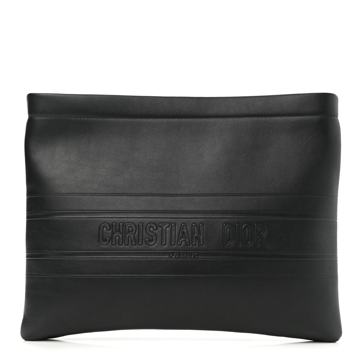 Christian Dior Calfskin Embossed Logo Zip Clutch Black 1 of 7