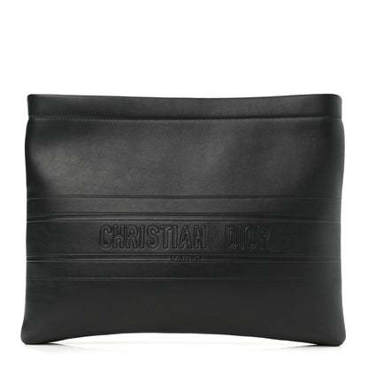 Christian Dior Calfskin Embossed Logo Zip Clutch Black 1 of 7
